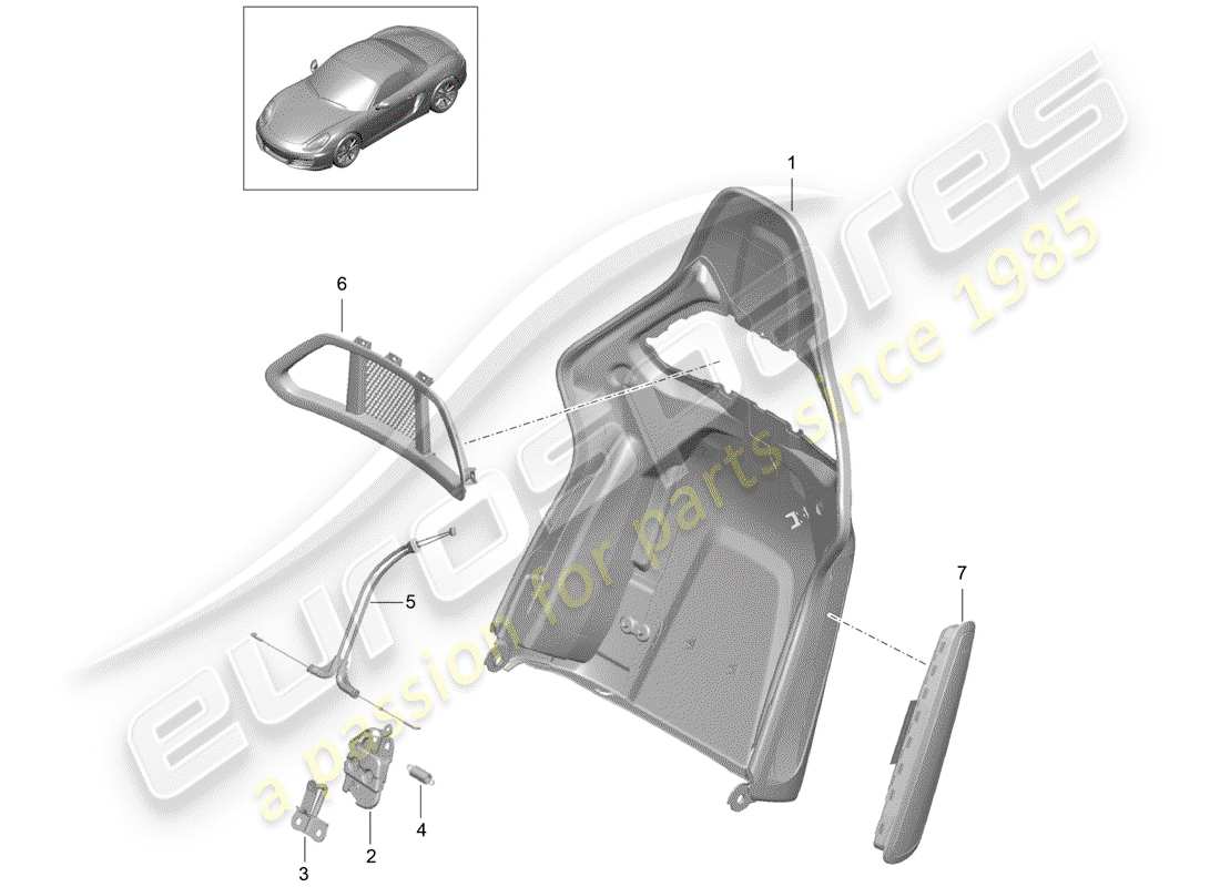porsche 2013 (981 boxster) carcasa del respaldo diagrama de piezas