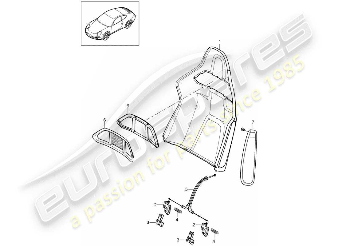 porsche 2012 (997-2) carcasa del respaldo diagrama de piezas