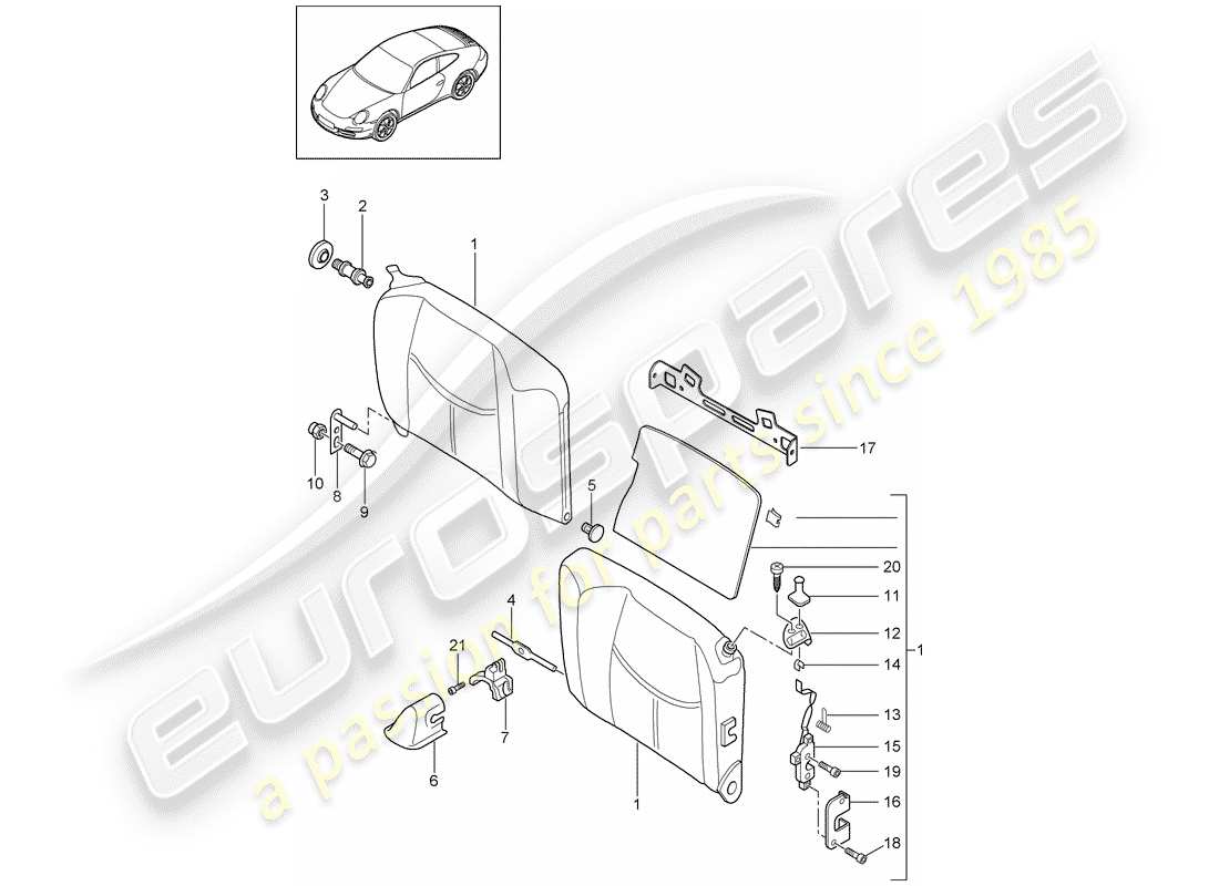 porsche 2009 (997-2) respaldo del asiento de emergencia diagrama de piezas