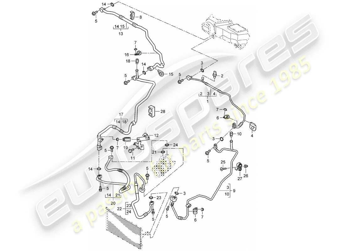 porsche 2005 (cayenne e1 9pa) circuito refrigerante diagrama de piezas