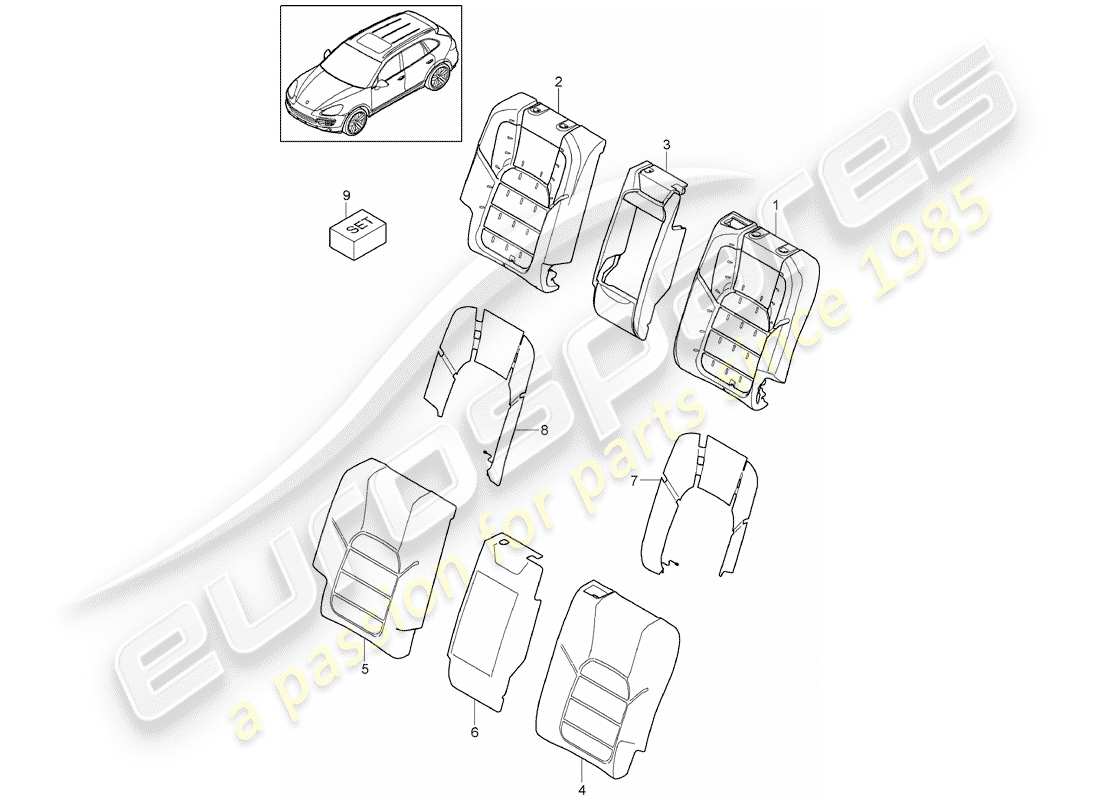 porsche 2016 (cayenne e2 92a) respaldo del asiento trasero diagrama de piezas