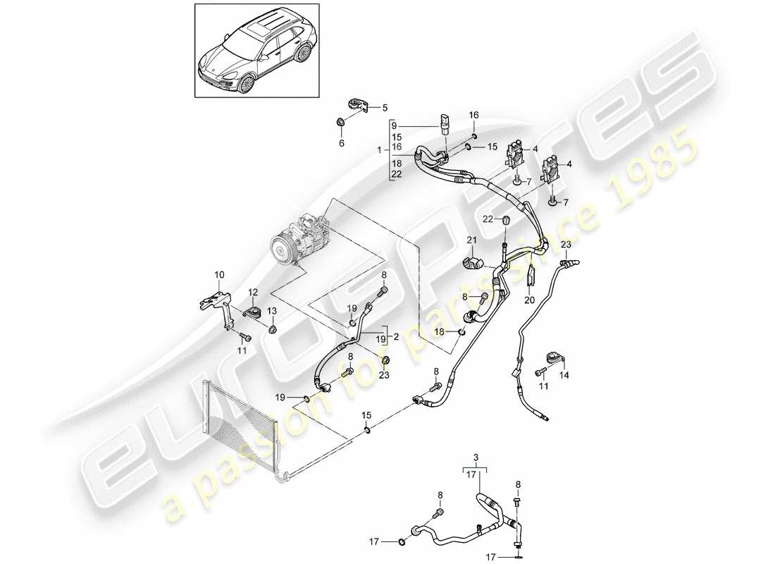 porsche 2016 (cayenne e2 92a) diagrama de piezas del circuito refrigerante