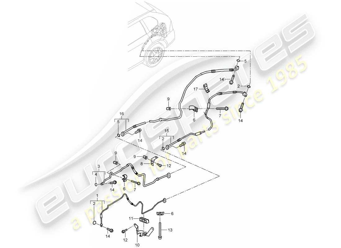 porsche 2010 (cayenne e1 9pa) circuito refrigerante diagrama de piezas