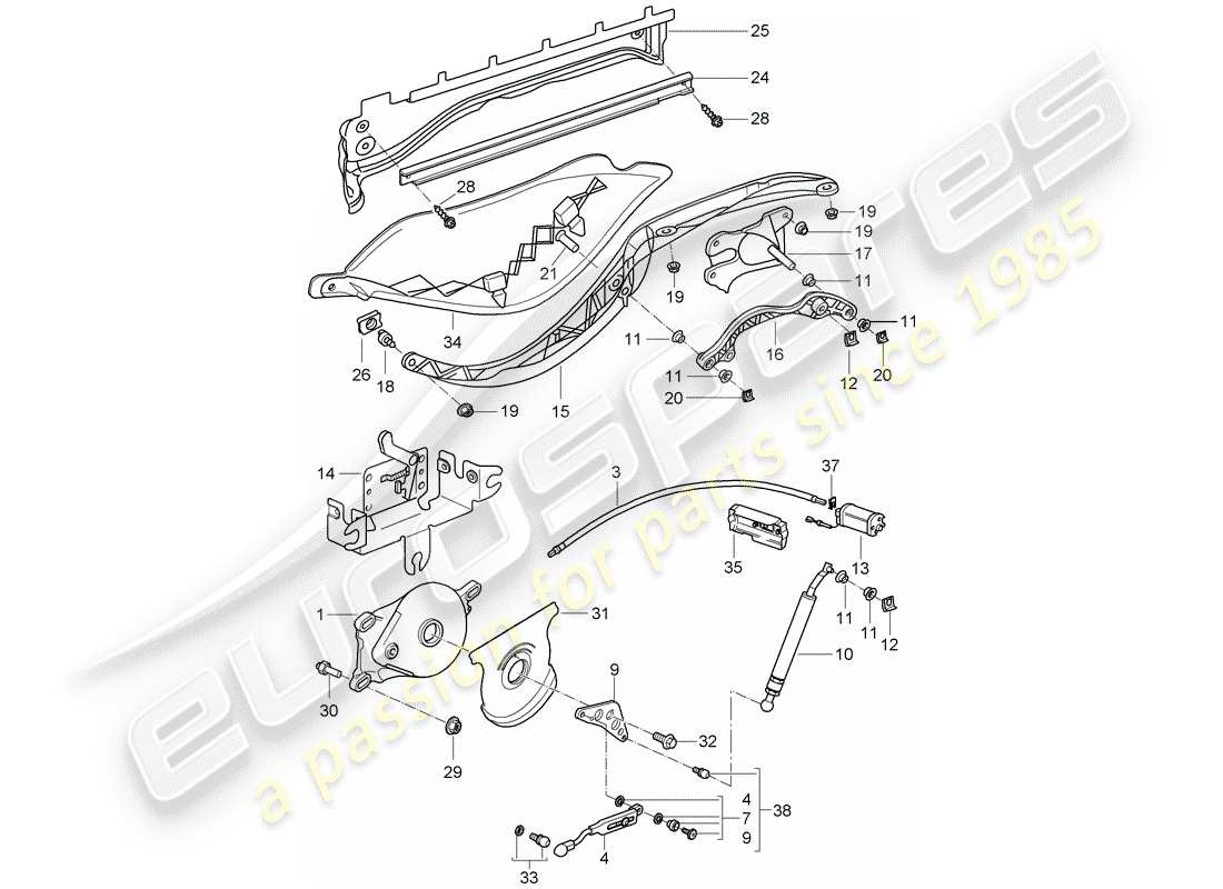 porsche boxster 987 (2006) mecanismo de conducción diagrama de piezas