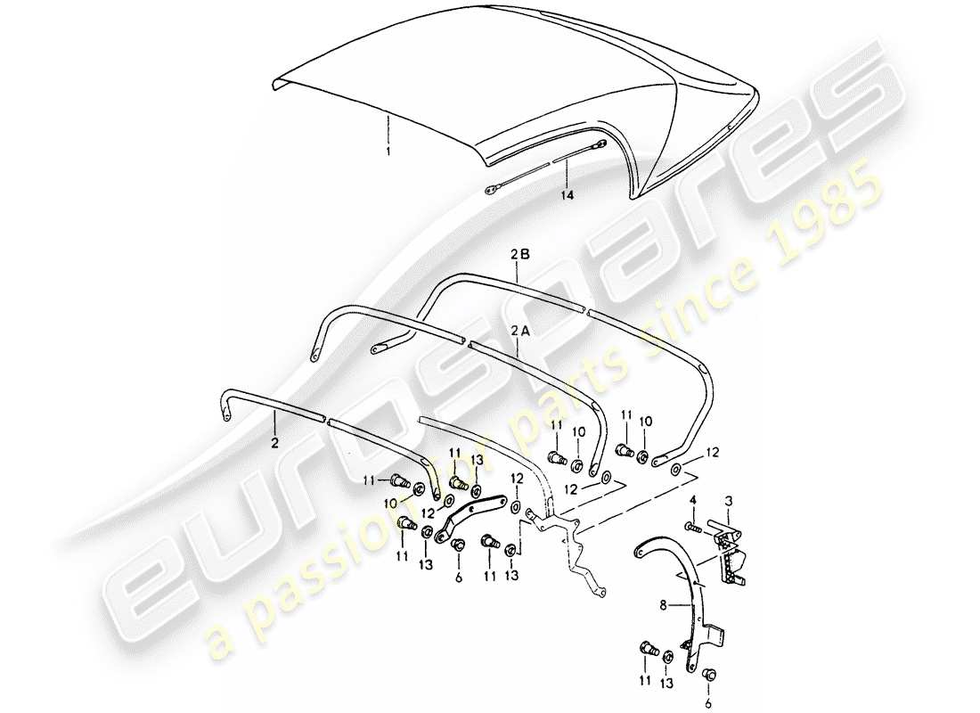 porsche 1994 (964) cobertura superior convertible - marco superior - piezas únicas diagrama de piezas