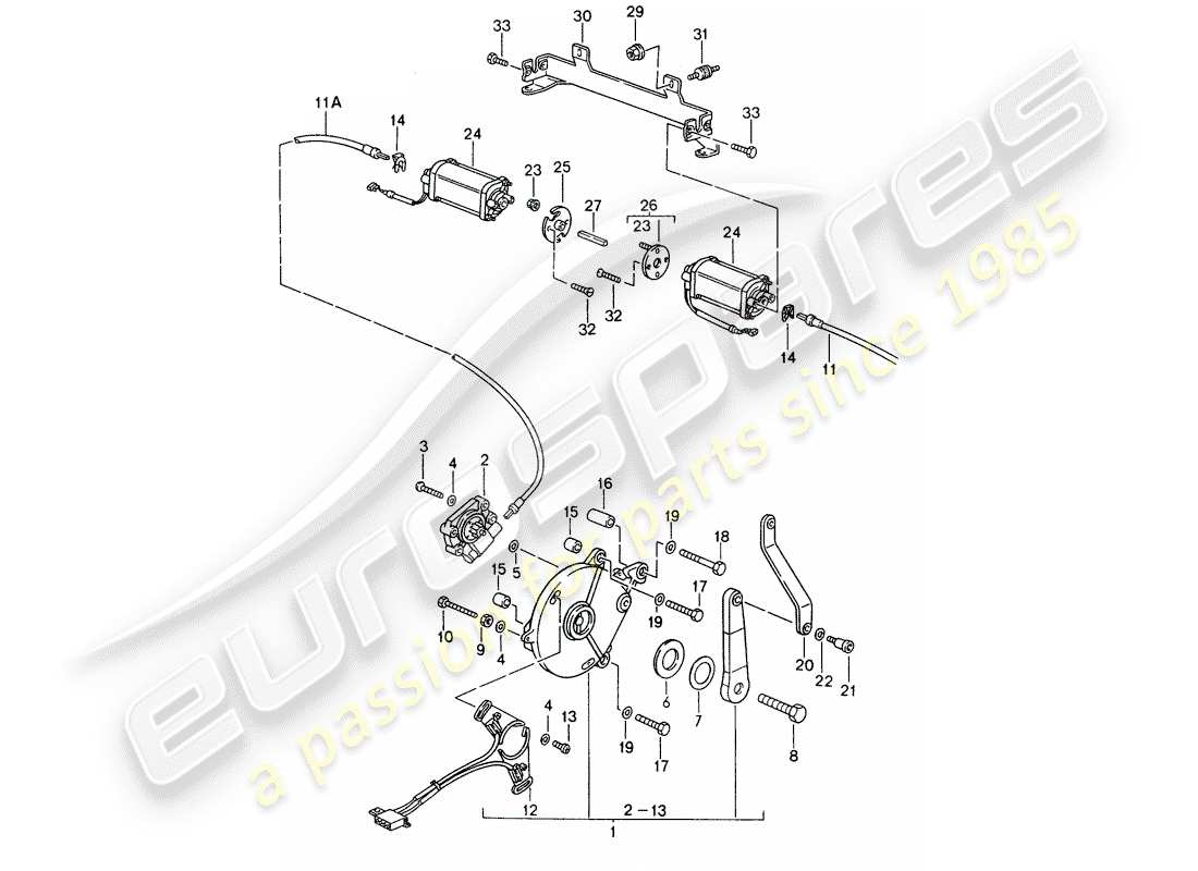 porsche 1995 (993) capota convertible - mecanismo de conducción diagrama de piezas