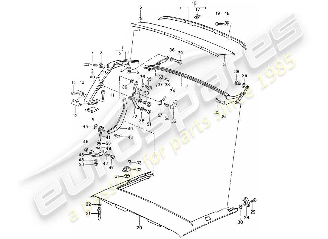 porsche 1994 (964) arco principal - marco de techo - piezas únicas diagrama de piezas