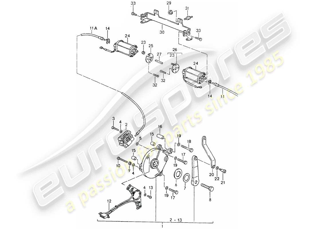 porsche 1994 (964) capota convertible - mecanismo de conducción diagrama de piezas