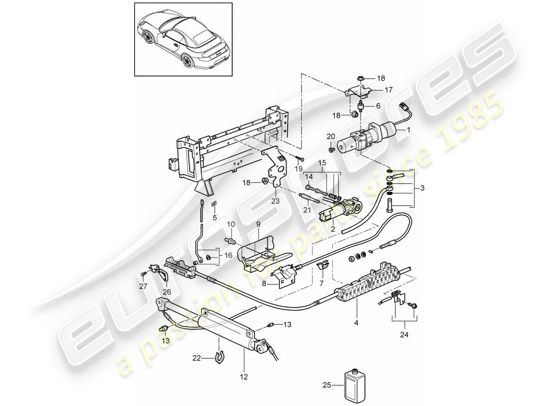 porsche 2009 997-2 turbo / gt2 diagrama de piezas de capota convertible
