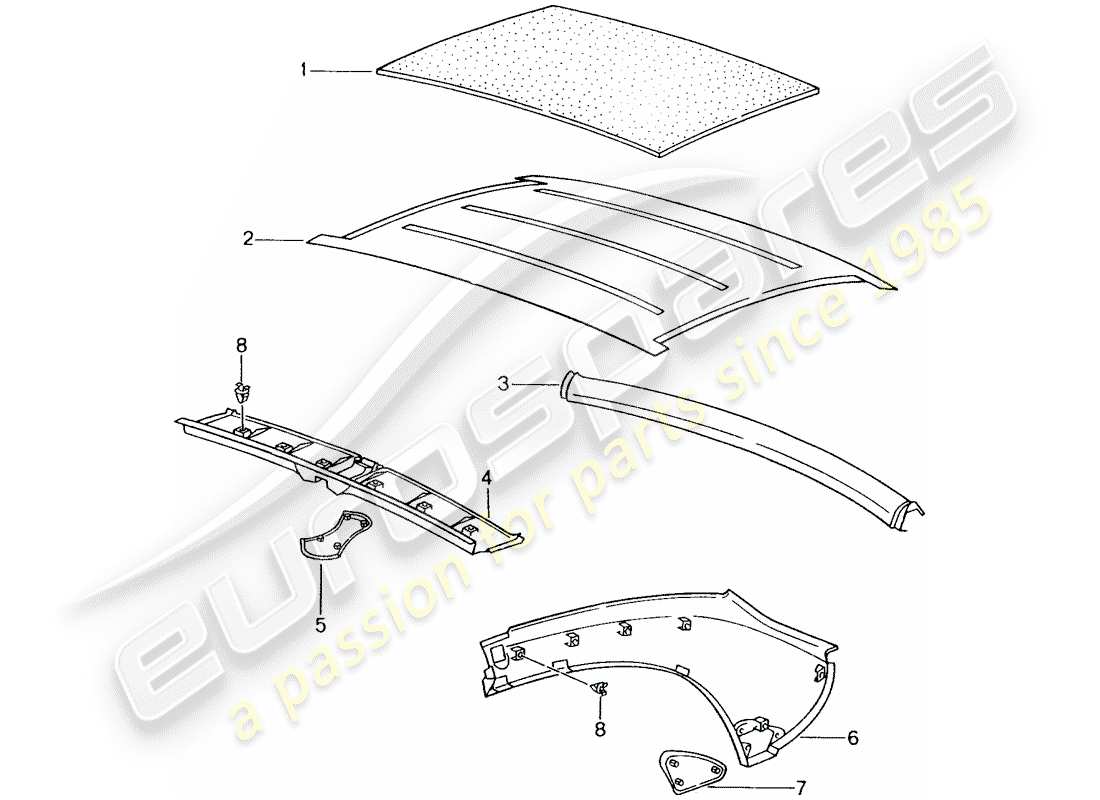 porsche 2003 (986 boxster) techo rígido - equipo interior diagrama de piezas