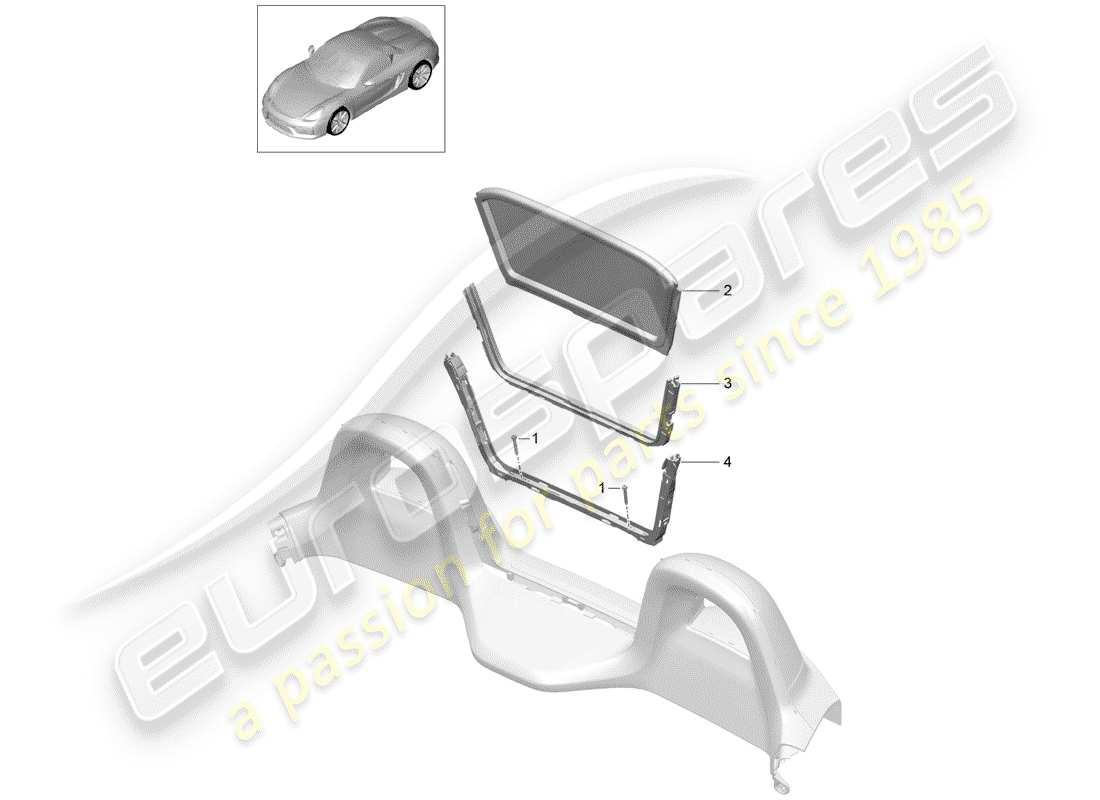 porsche 2016 (981 boxster spyder) diagrama de piezas del parabrisas
