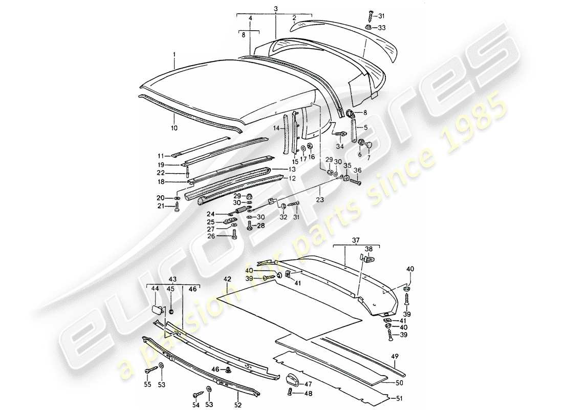 porsche 1994 (964) cubierta superior convertible - tira de sello - partes únicas diagrama de piezas