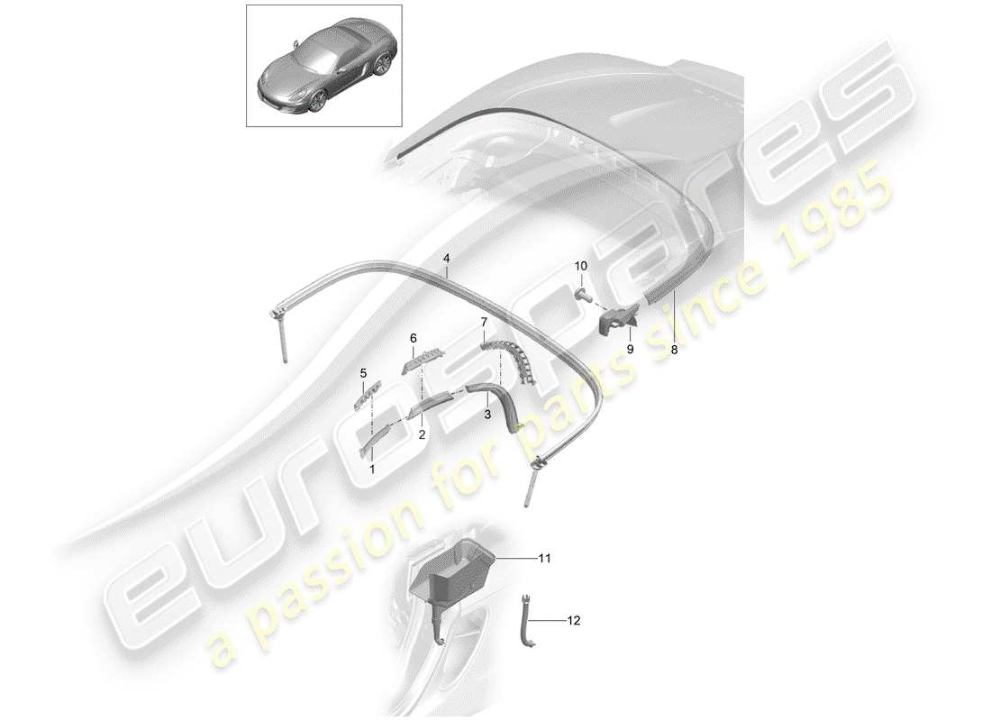 porsche 2012 (981 boxster) diagrama de piezas de capota convertible
