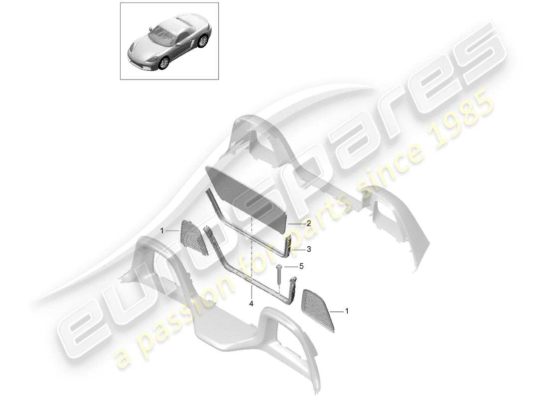 porsche 2019 (718 boxster) diagrama de piezas del parabrisas