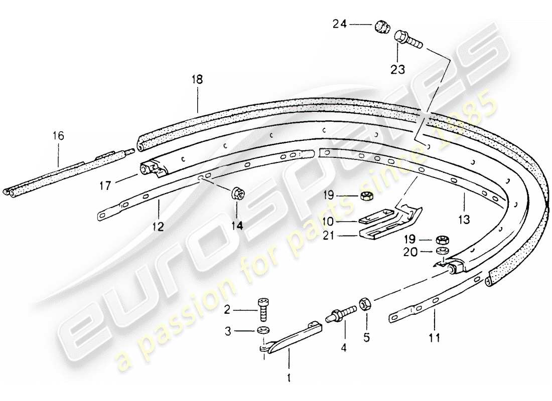 porsche 1991 (964) capota convertible - soporte - piezas individuales diagrama de piezas