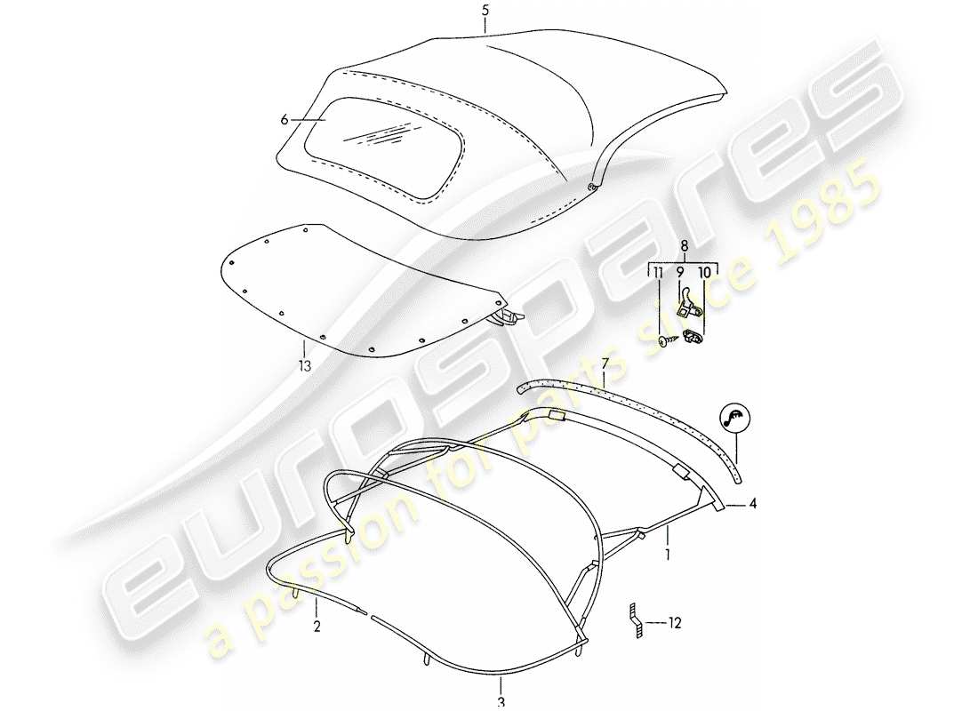 porsche 1959 (356/356a) capota convertible - cobertura superior convertible diagrama de piezas
