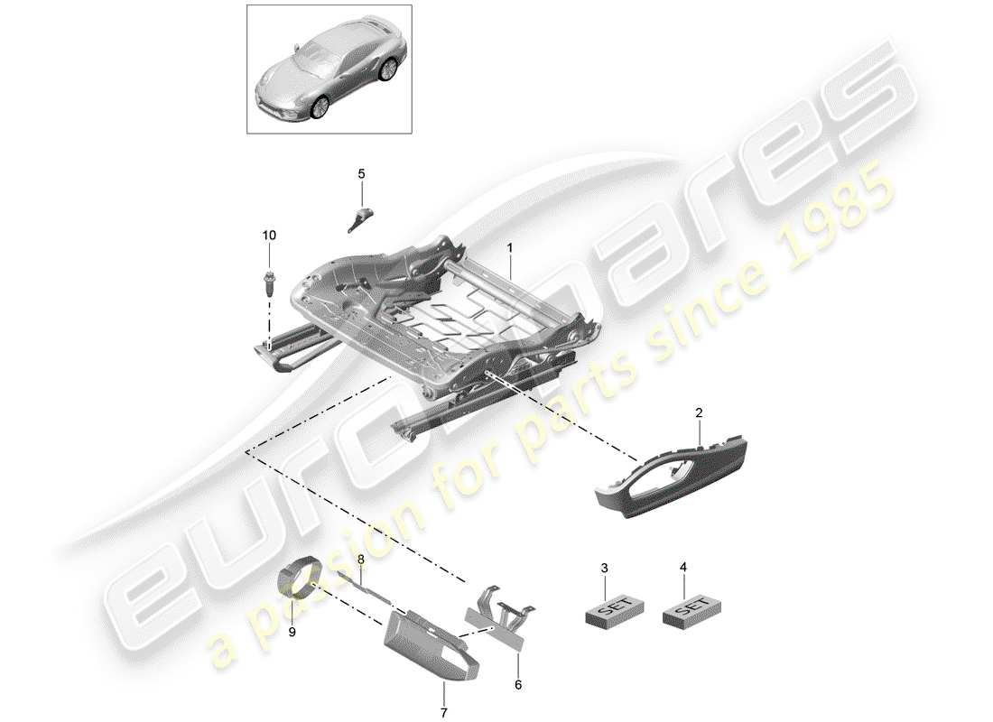 porsche 2017 (991-2 turbo) estructura del asiento diagrama de piezas
