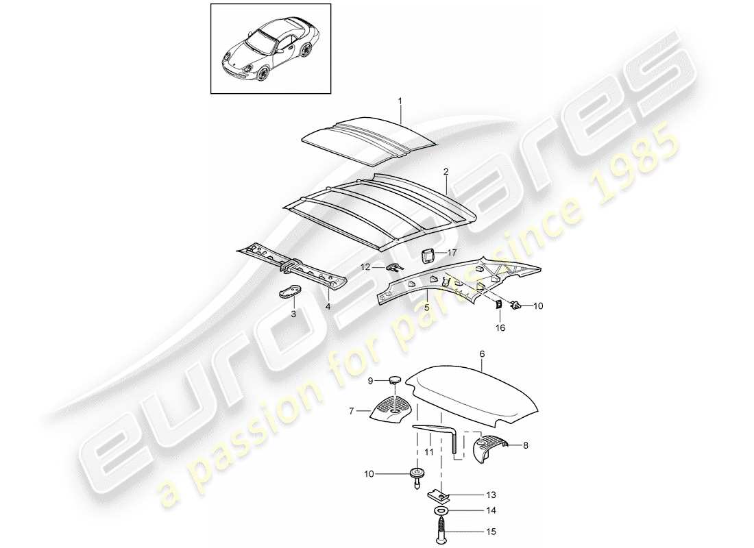 porsche 2012 (997-2) techo rígido diagrama de piezas