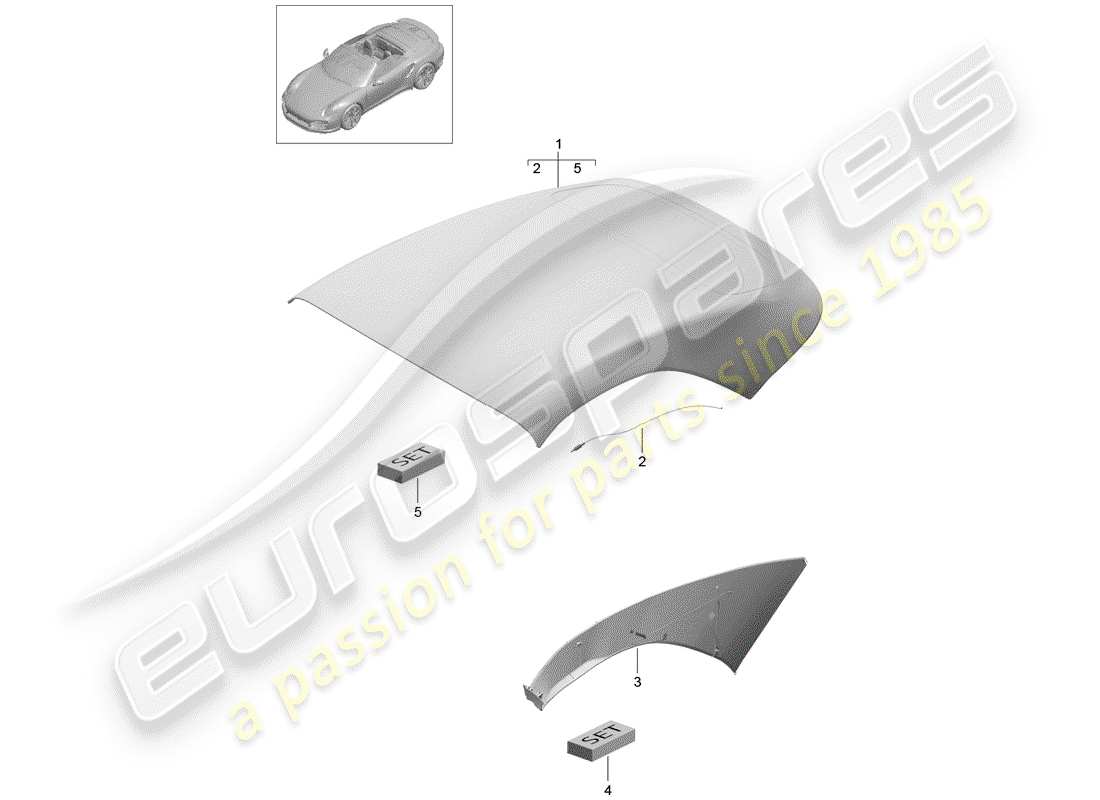 porsche 2019 (991-2 turbo) cubierta de capota convertible diagrama de piezas