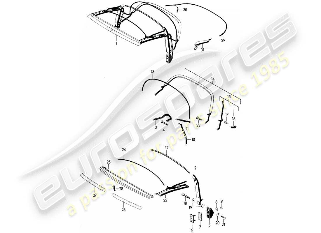 porsche 1961 (356b/356c) marco superior diagrama de piezas
