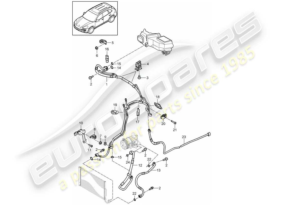 porsche 2012 (cayenne e2 92a) circuito refrigerante diagrama de piezas
