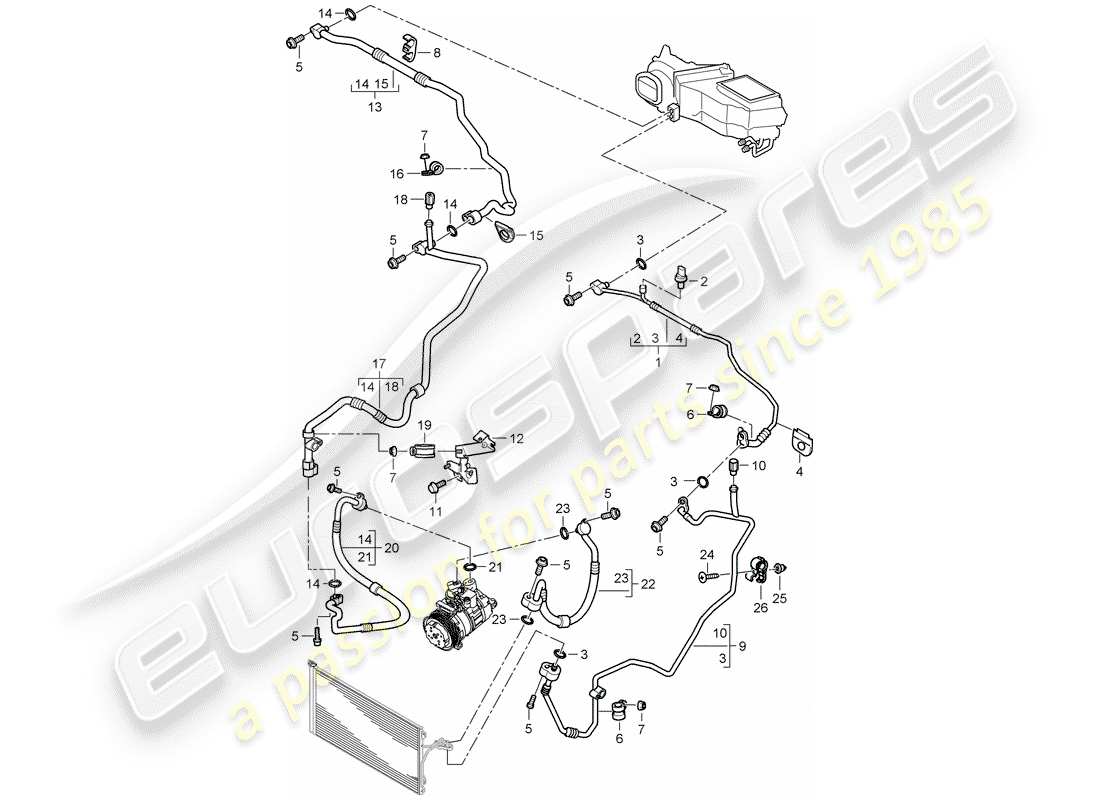 porsche 2010 (cayenne e1 9pa) circuito refrigerante diagrama de piezas