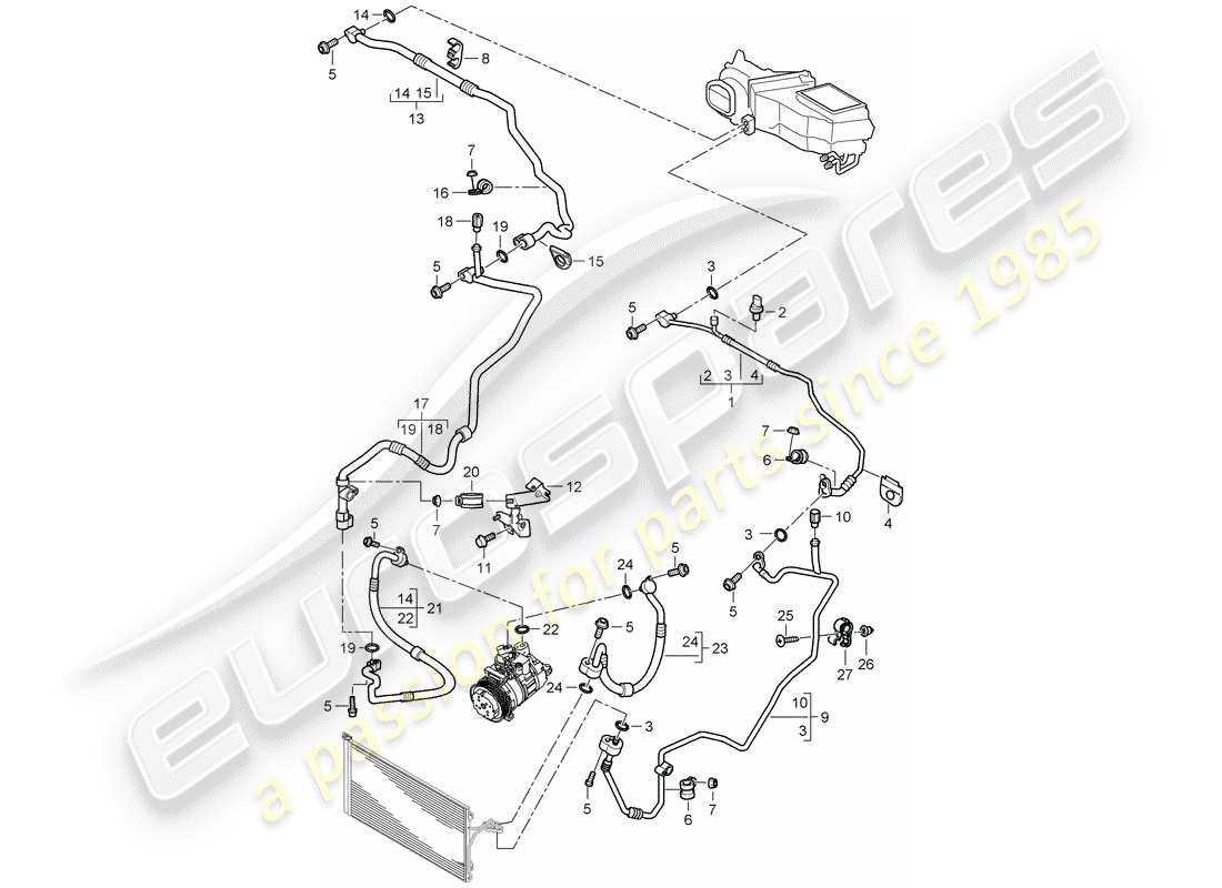 porsche 2006 (cayenne e1 9pa) circuito refrigerante diagrama de piezas