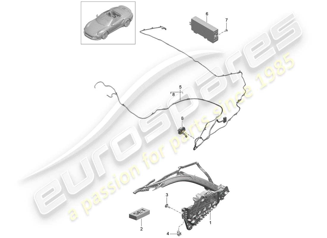 porsche 2019 (991-2 turbo) marco superior diagrama de piezas