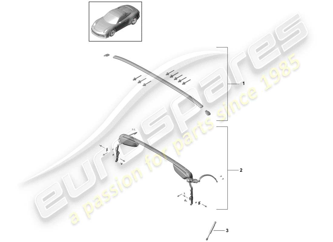 porsche 2018 (991-2 r/gt3/rs) marco superior diagrama de piezas