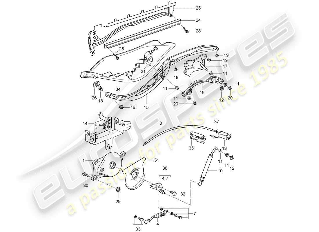 porsche 2010 (987 boxster) mecanismo de conducción diagrama de piezas
