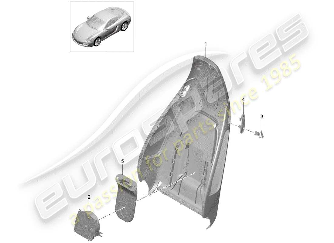 porsche 2014 (981 cayman) diagrama de piezas de la carcasa del respaldo