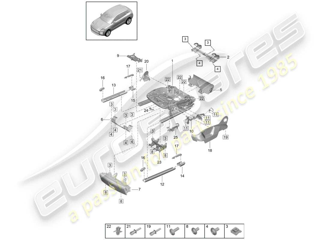 porsche 2020 (macan) marco para asiento diagrama de piezas