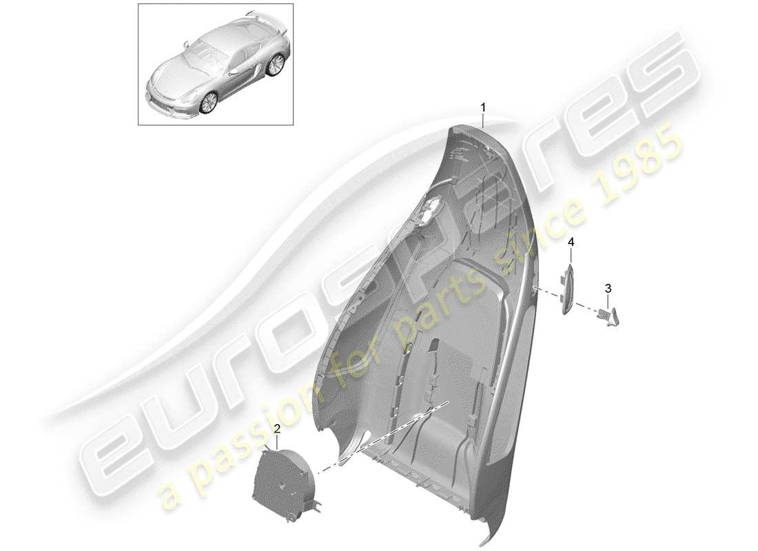 porsche 2016 (981 cayman gt4) carcasa del respaldo diagrama de piezas