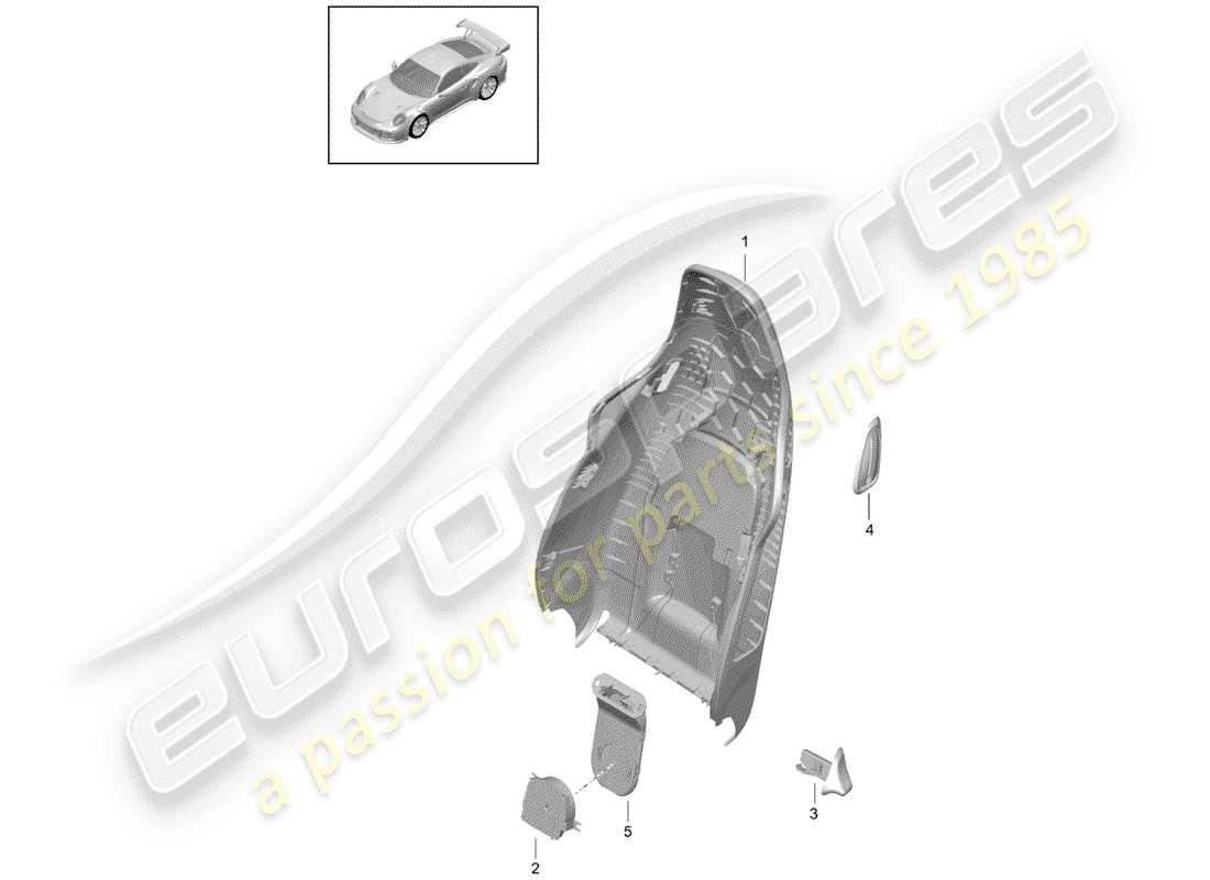 porsche 991 turbo (2019) diagrama de piezas de la carcasa del respaldo