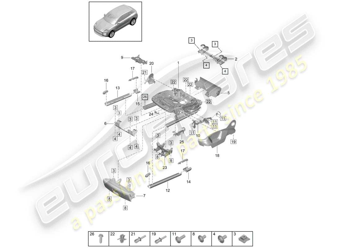 porsche 2019 (macan) marco para asiento diagrama de piezas