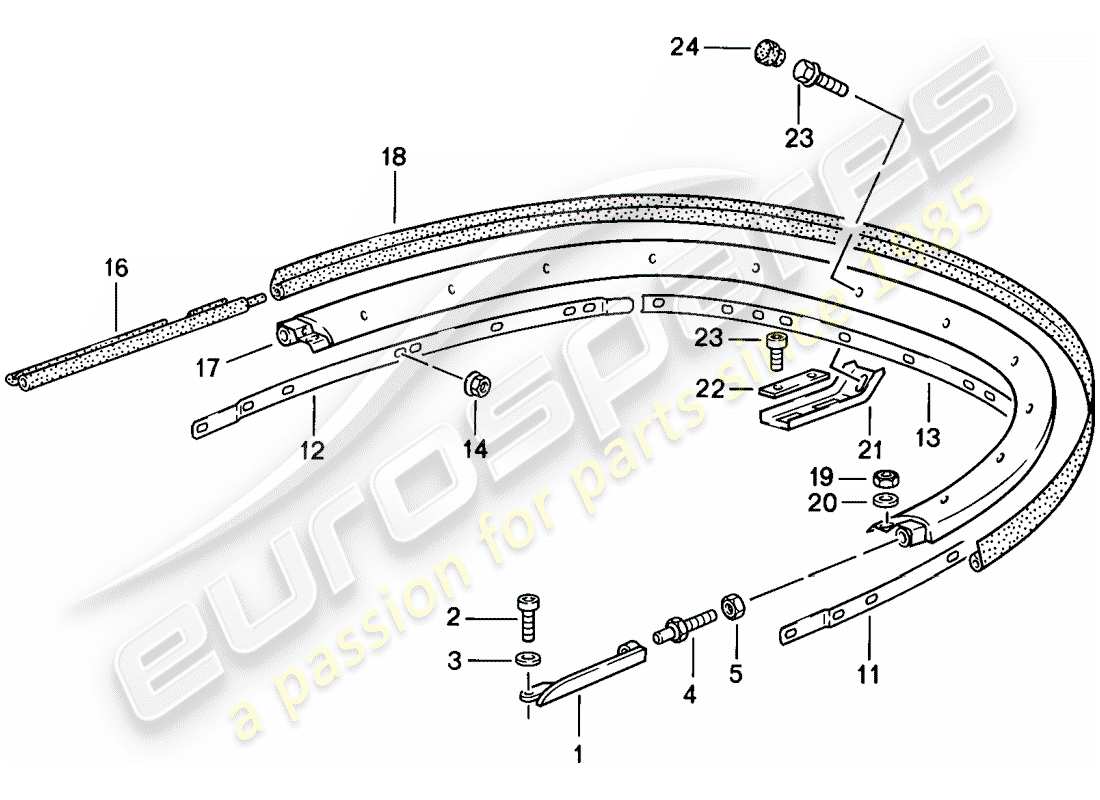 porsche 1989 (911) capota convertible - soporte - piezas individuales diagrama de piezas