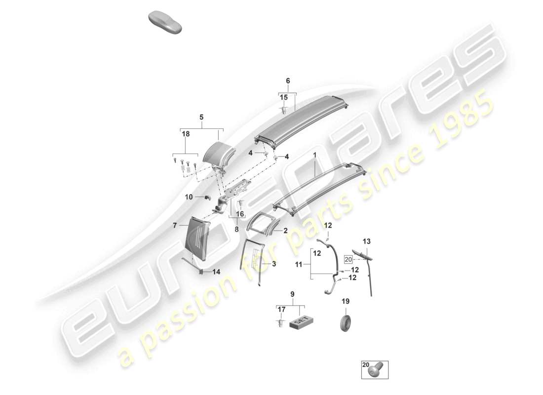 porsche 2019 (992-1) recorte del brazo targa y el flap diagrama de piezas