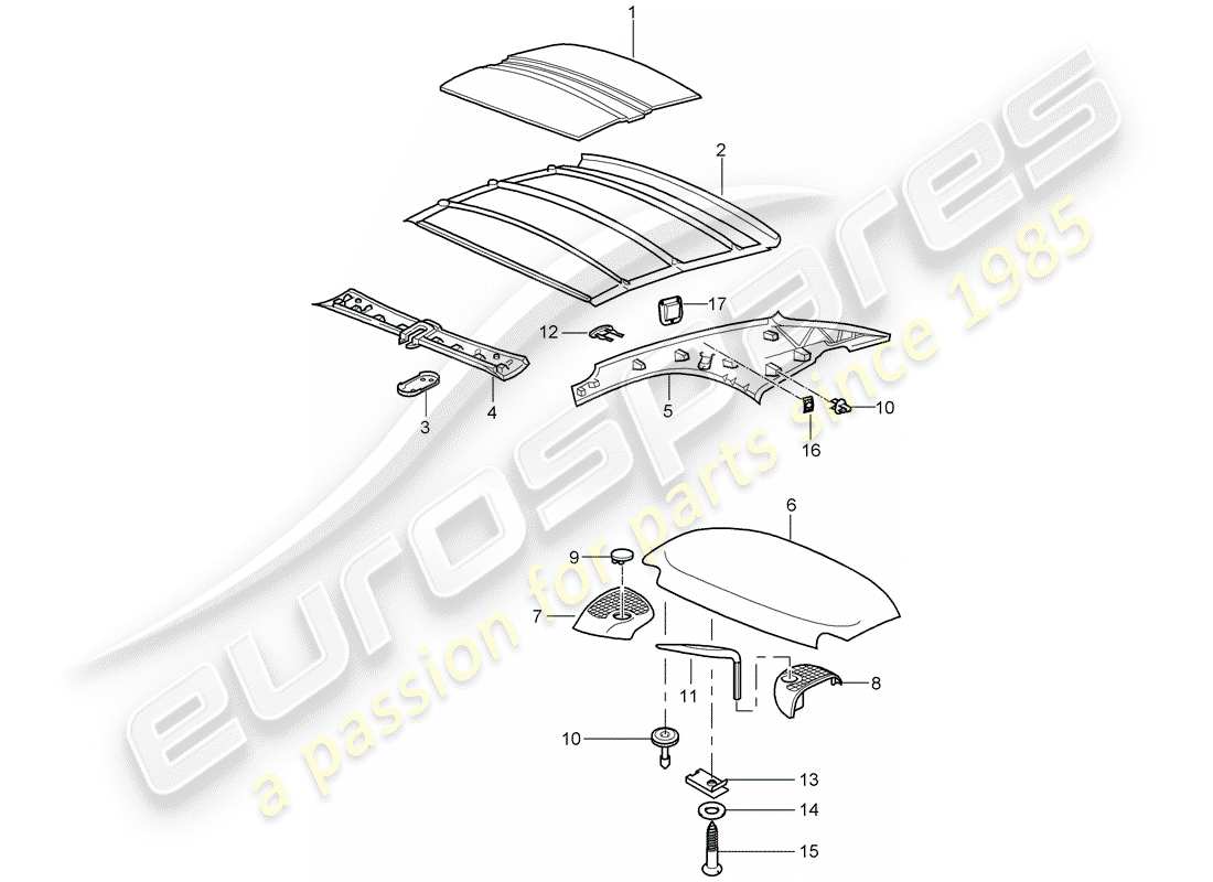 porsche 2007 (997-1) techo rígido diagrama de piezas