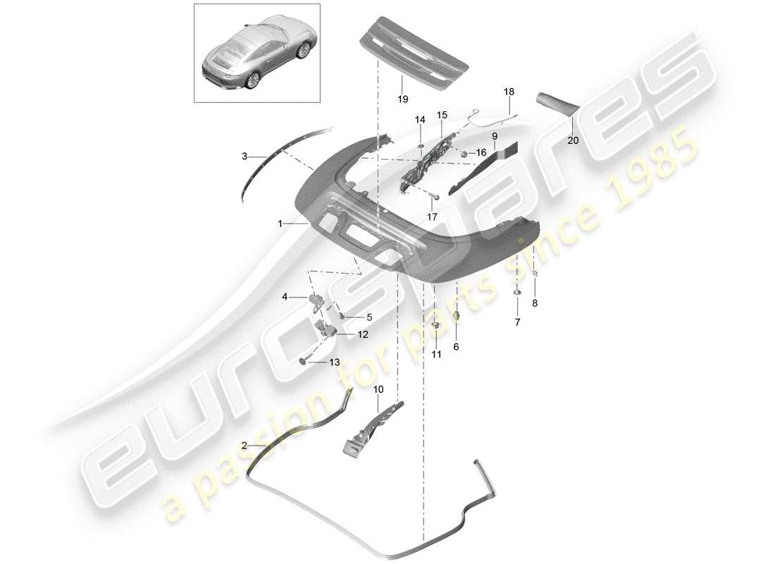 porsche 2020 (991-2) caja de almacenaje superior diagrama de piezas