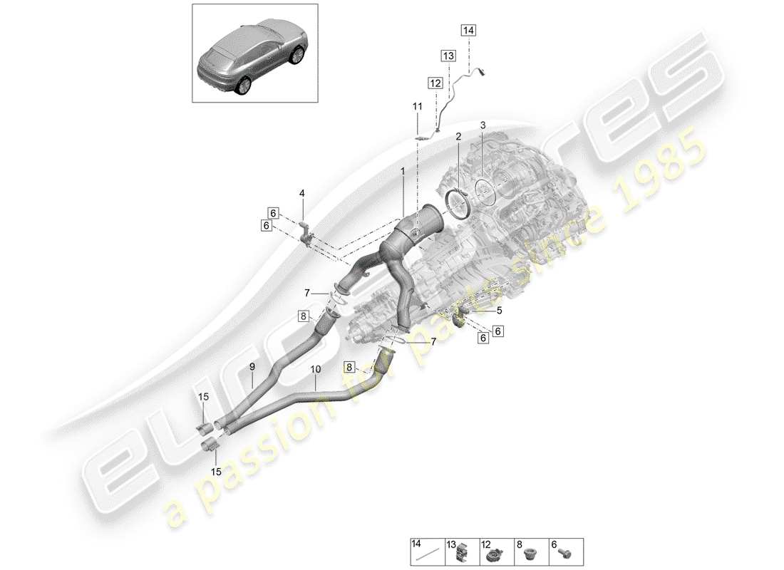 porsche 2019 (macan) catalizador diagrama de piezas