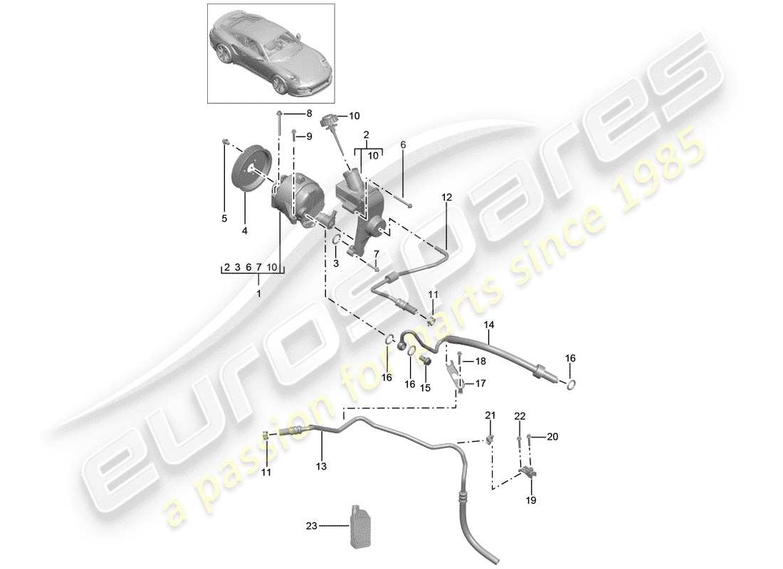 porsche 2016 (991-1 turbo) línea hidráulica diagrama de piezas