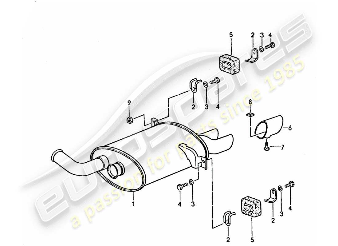 porsche 928 (1993) sistema de escape - silenciador - diagrama de piezas de escape