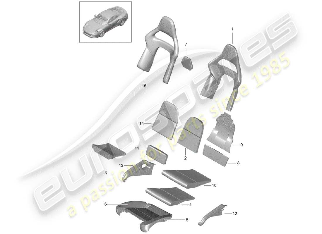 porsche 2020 (991-2 turbo) diagrama de piezas de la pieza de espuma