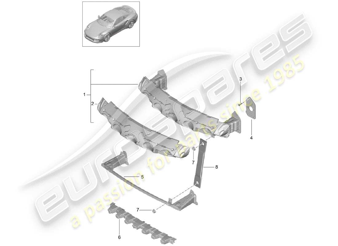 porsche 2017 (991-2 turbo) soporte de parachoques diagrama de piezas