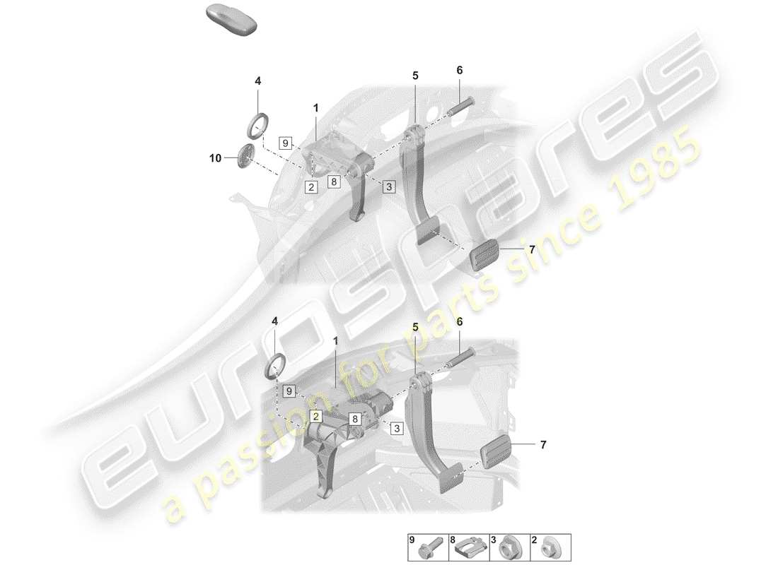 porsche 2019 (992-1) brake and clutch pedals diagrama de piezas