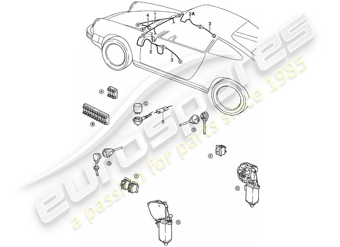 porsche 1980 (911) arneses de cableado - ventana eléctrica diagrama de piezas