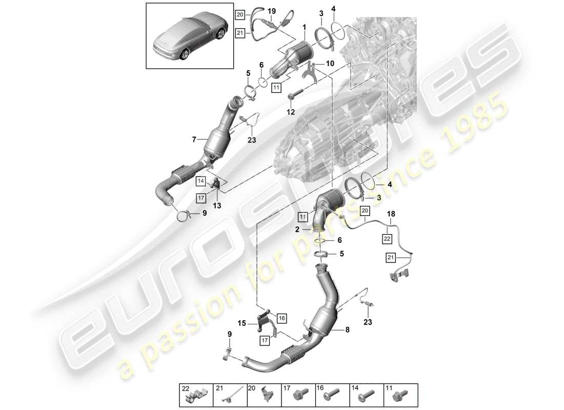 porsche 2019 (panamera 971-1) sistema de escape diagrama de piezas