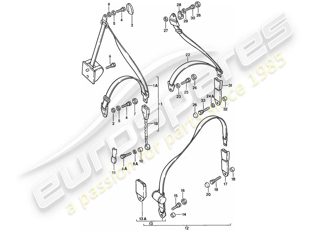 porsche 1976 (924) cinturón de seguridad diagrama de piezas