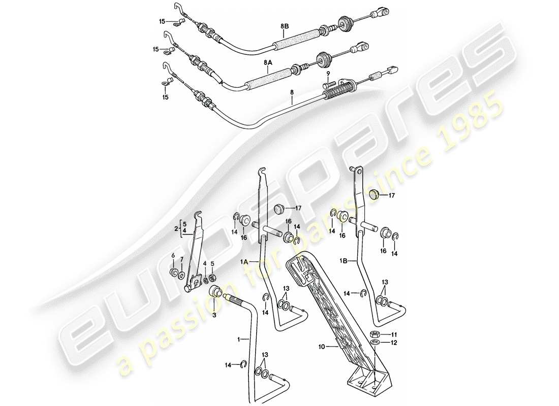 porsche 1977 (924) pedal del acelerador - cable del acelerador diagrama de piezas