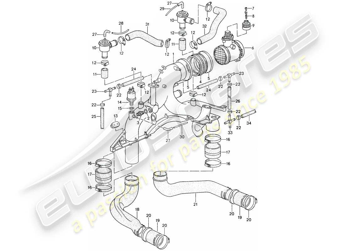 porsche 1996 (993) turbocargación diagrama de piezas